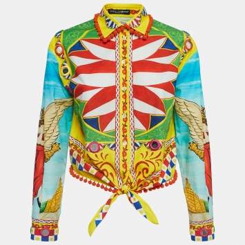 Pre Owned Dolce & Gabbana Multicolor Carreto Print Cotton Knotted Shirt S