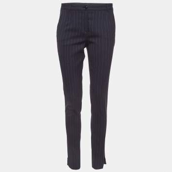 Pre Owned Dolce & Gabbana Navy Blue Pinstripe Wool Formal Trousers M