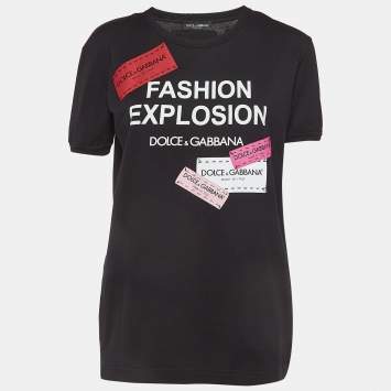 Pre Owned Dolce & Gabbana Black Logo Applique Cotton Crew Neck T-Shirt S