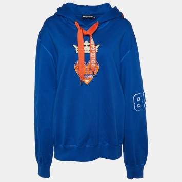 Pre Owned Dolce & Gabbana Blue Queen of Heart Cotton Hooded Sweatshirt M