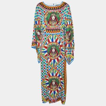 Pre Owned Dolce & Gabbana Multicolor Queen Print Silk Kimono Dress l