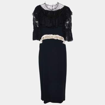 Pre Owned Dolce & Gabbana Black Crepe & Lace Fashion Sinner Embellished Midi Dress L