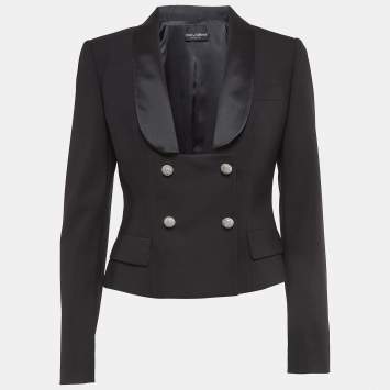 Pre Owned Dolce & Gabbana Black Gabardine Embellished Button Double Breasted Blazer M
