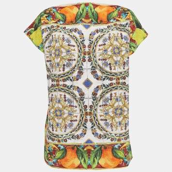 Pre Owned Dolce & Gabbana Multicolor Majolica Print Cotton Knit Oversized Blouse M