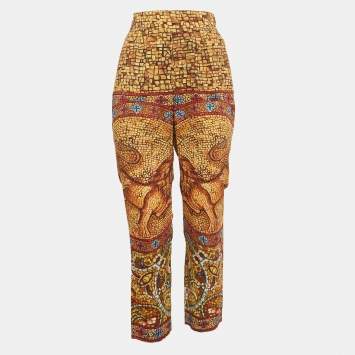 Pre Owned Dolce & Gabbana Yellow Print Crepe Trousers M