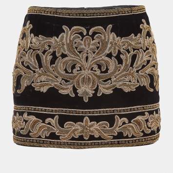 Pre Owned Dolce & Gabbana Black Embroidered Velvet Mini Skirt S