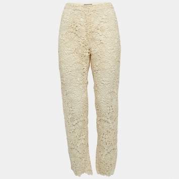 مملوكة مسبقًا Dolce & Gabbana Cream Floral Lace Trousers M