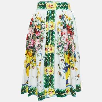 Pre Owned Dolce & Gabbana Multicolor Printed Cotton Flared Skirt S