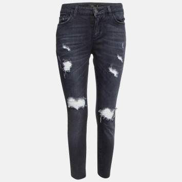 Pre Owned Dolce & Gabbana Navy Blue Ripped Jeans Pretty Fit Jeans M Waist 32"