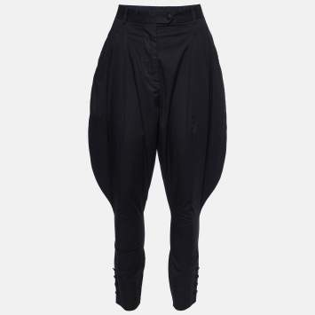 Pre Owned Dolce & Gabbana Black Cotton Pleated & Tapered Trousers M