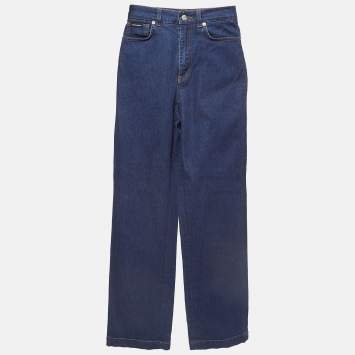 Pre Owned Dolce & Gabbana Dark Blue Denim Wide Leg Jeans XS Waist 22"