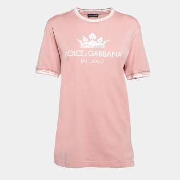 مملوكة مسبقًا Dolce & Gabbana Pink Crown Print Cotton Knit Crew Neck T-Shirt L