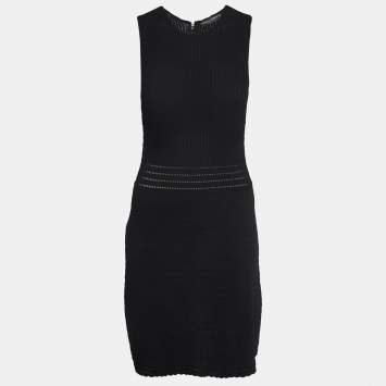 Pre Owned Dolce & Gabbana Black Knit Flared Sleeveless Mini Dress XS