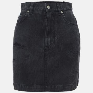 Pre Owned Dolce & Gabbana Grey Ripped Denim Mini Skirt S
