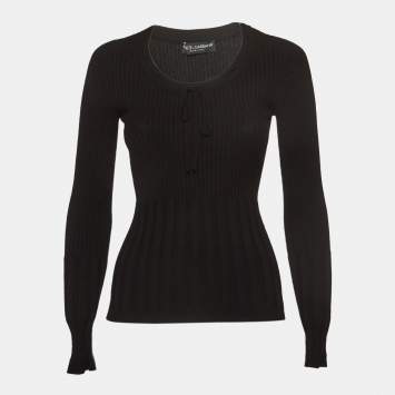 Pre Owned Dolce & Gabbana Black Rib Knit Neck Tie-Up Jumper S