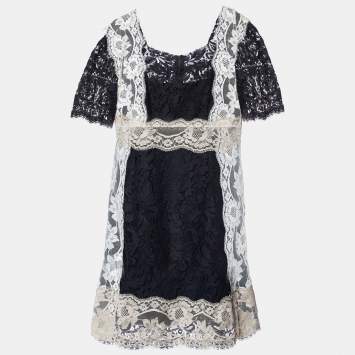 Pre Owned Dolce & Gabbana Black Floral Lace Mini Dress L