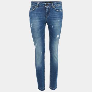 Pre Owned Dolce & Gabbana Blue Distressed Denim Jeans S Waist 28"
