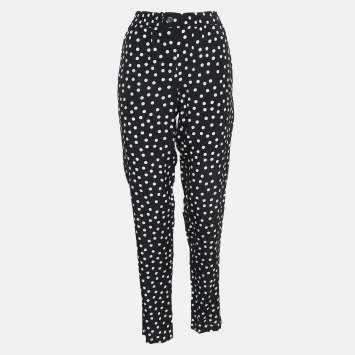 Pre Owned Dolce & Gabbana Monochrome Polka Dot Silk Pants M