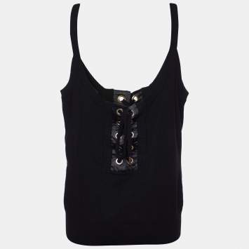 Pre Owned Dolce & Gabbana Black Knit Lace up Tank Top L
