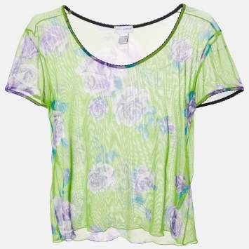 Pre Owned Dolce & Gabbana Intimo Green Floral Print Sheer Top S