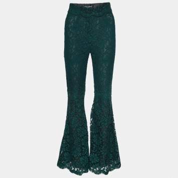 Pre Owned Dolce & Gabbana Dark Green Lace Flared Trousers S