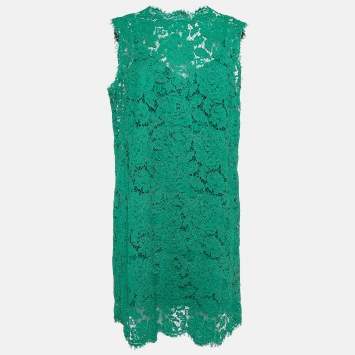 Pre Owned Dolce & Gabbana Green Floral Lace Mini Dress XL