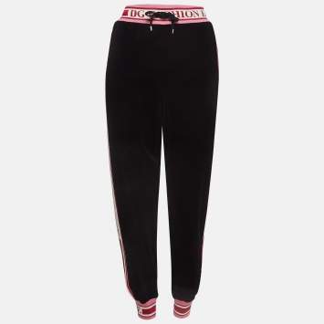 Pre Owned Dolce & Gabbana Black Side Stripe Velvet Joggers M
