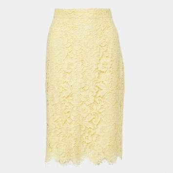 Pre Owned Dolce & Gabbana Yellow Floral Lace Knee Length Skirt M