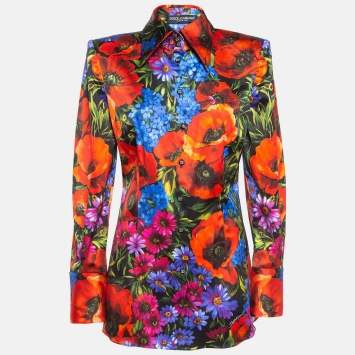 Pre Owned Dolce & Gabbana Multicolor Meadow Print Satin Shirt L
