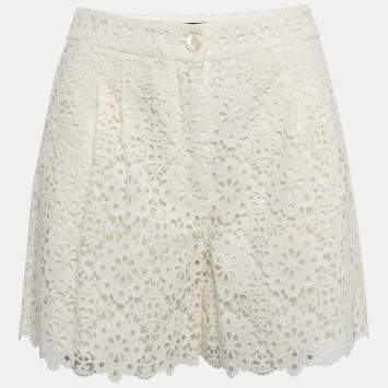 Pre Owned Dolce & Gabbana White Floral Cotton Lace Shorts S