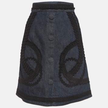 Pre Owned Dolce & Gabbana Blue Lace Embroidered Denim Skirt S