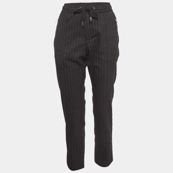 Pre Owned Dolce & Gabbana Dark Grey Pink Stripe Wool Blend Trousers M