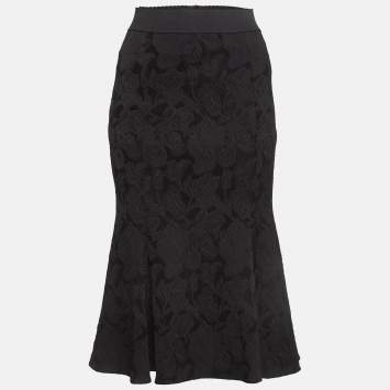 Pre Owned Dolce & Gabbana Black Floral Jacquard Flared Midi Skirt M