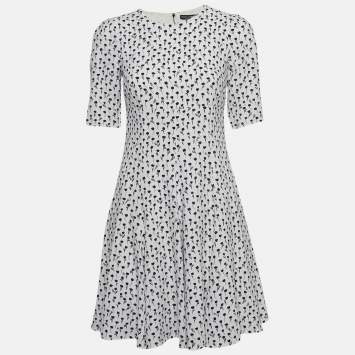 Pre Owned Dolce & Gabbana White Floral Print Crepe Mini Dress S