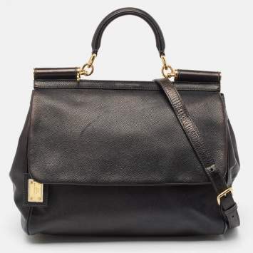 Pre Owned Dolce & Gabbana Black Leather Large Miss Sicily Top Handle Bag