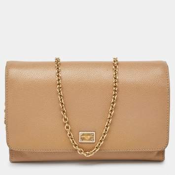 Pre Owned Dolce & Gabbana Beige Leather Flap Crossbody Bag