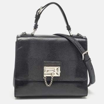 مملوكة مسبقًا Dolce & Gabbana Black Lizard Embossed Leather Medium Miss Monica Top Handle Bag