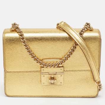 Pre Owned Dolce & Gabbana Gold Leather Small Rosalia Shoulder Bag