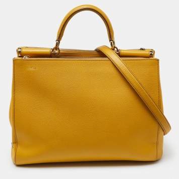 Pre Owned Dolce & Gabbana Yellow Leather Large Sicily Tote