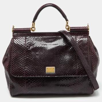 Pre Owned Dolce & Gabbana Purple Python Large Miss Sicily Top Handle Bag