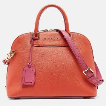 Pre Owned Dolce & Gabbana Orange/Pink Leather Small Megan Dome Satchel