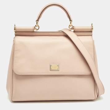 Pre Owned Dolce & Gabbana Beige Leather Large Miss Sicily Top Handle Bag