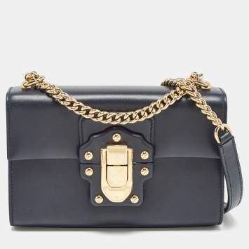 Pre Owned Dolce & Gabbana Navy Blue Leather Lucia Shoulder Bag 