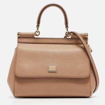 مملوكة مسبقًا Dolce & Gabbana Beige Leather Small Miss Sicily Top Handle Bag