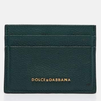 مملوكة مسبقًا Dolce & Gabbana Green Leather Logo Card Holder