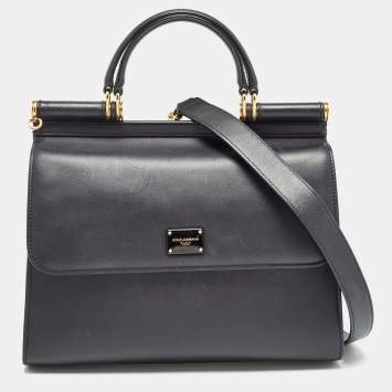 مملوكة مسبقًا Dolce & Gabbana Black Leather Large Miss Sicily 58 Top Handle Bag