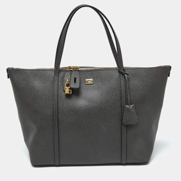 Pre Owned Dolce & Gabbana Dark Grey Leather Miss Escape Zip Tote