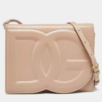 Pre Owned Dolce & Gabbana Beige Leather DG Logo Crossbody Bag
