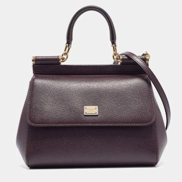 Pre Owned Dolce & Gabbana Dark Purple Leather Small Miss Sicily Top Handle Bag