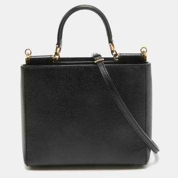 Pre Owned Dolce & Gabbana Black Leather Miss Sicily Shopper Tote